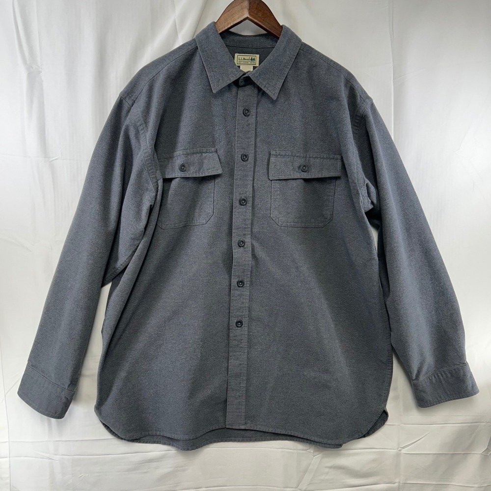 LL Bean Flannel Shirt Mens XL Gray Long Sleeve Cotton Button Down 187923